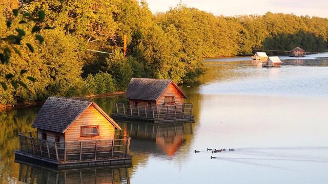 Hébergement insolite cabanes sur l'eau au Domaine de la Dombes