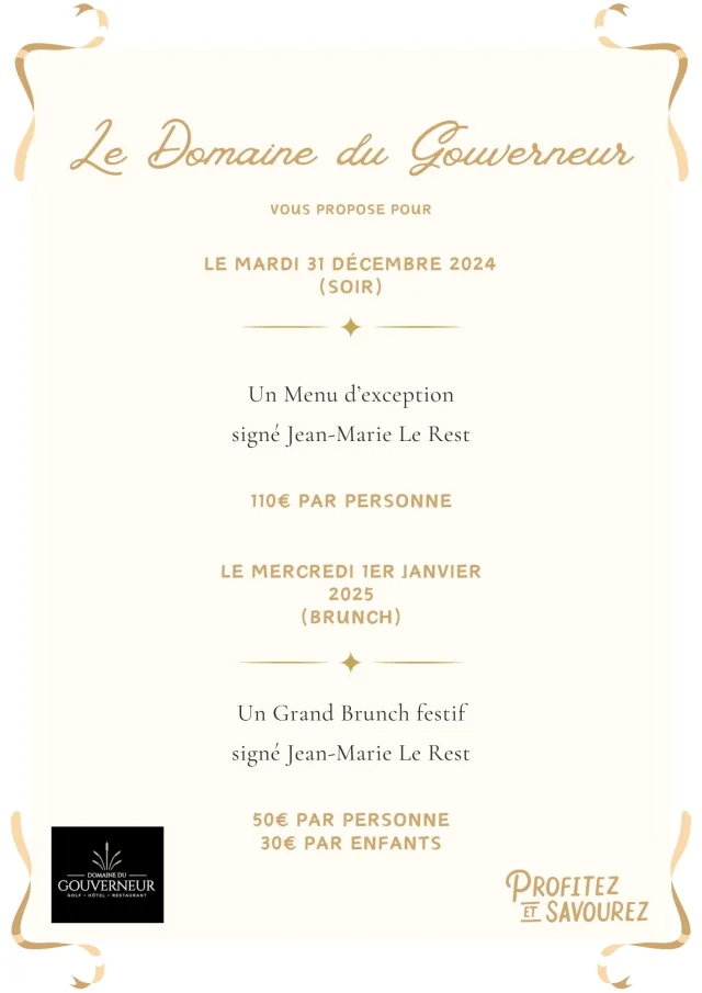 Menu de noël du Domaine du Gouverneur