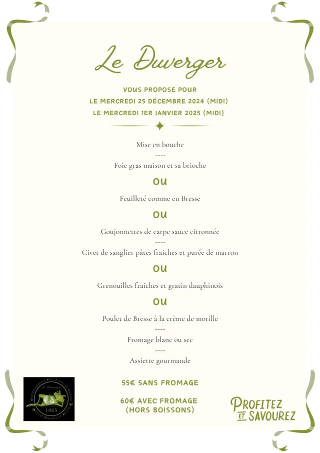 Menu de noël du Duverger