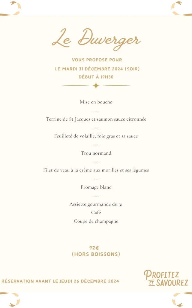 Menu de la Saint Sylvestre - Le Duverger