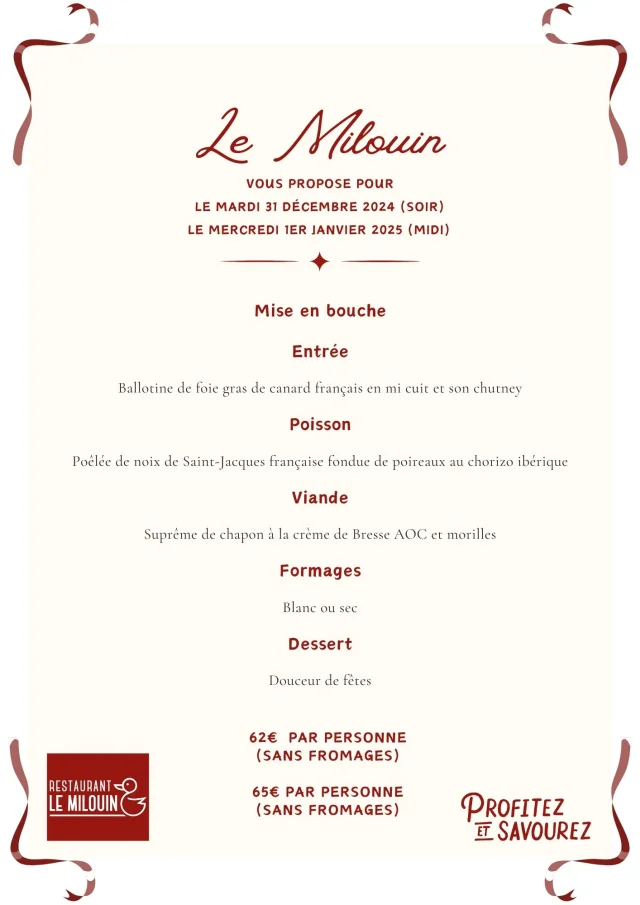 Menu de noël du Milouin